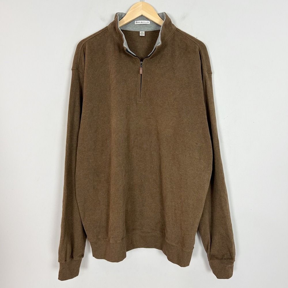 Peter Millar Quarter Zip Pullover Brown Soft Cotton Knit Size XXL Men's